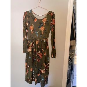 Dark Green Floral Midi Dress